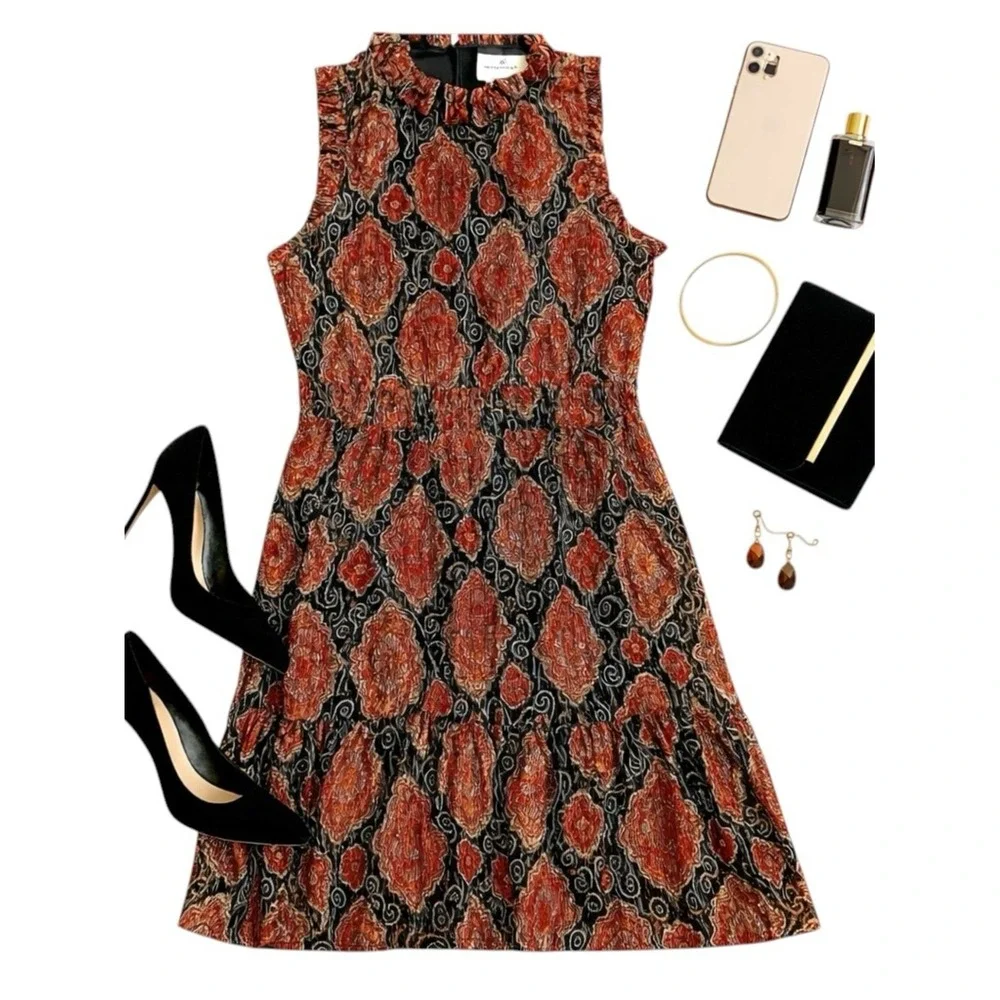 Kate Spade Metallic Paisley Ruffle Sleeveless Dress Womens Size 16 Cocktail Midi